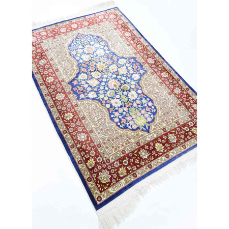 Kilim Co. Pure Silk Hand-Woven Cesmi Bulbul Pattern Hereke Rug 85X124 cm - MALLTURK