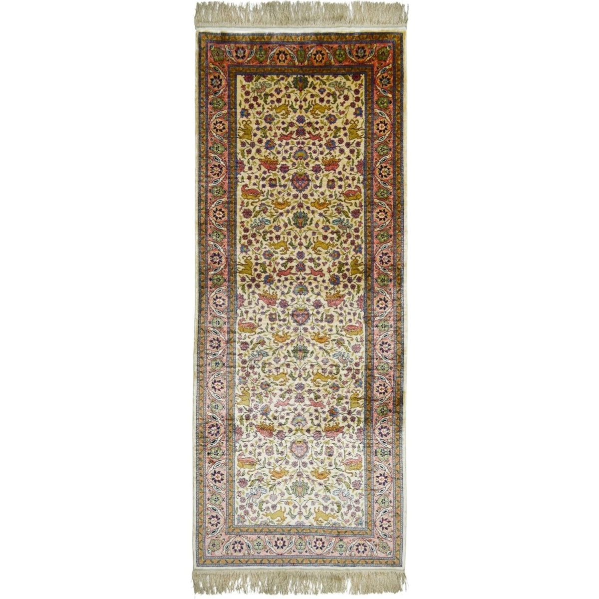 Kilim Co. Pure Silk Hand-Woven Krem and Pembe Renk Kayseri Rug Runner 82X200 cm - MALLTURK