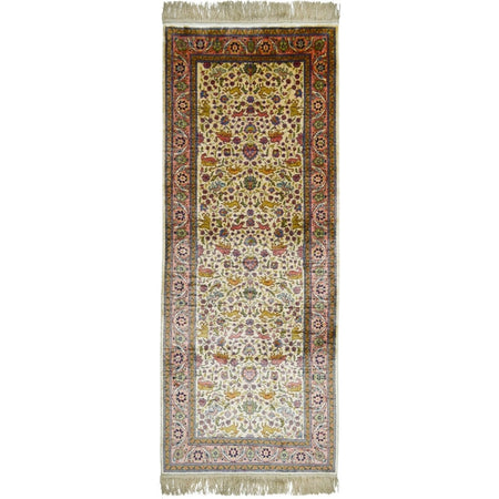 Kilim Co. Pure Silk Hand-Woven Krem and Pembe Renk Kayseri Rug Runner 82X200 cm - MALLTURK