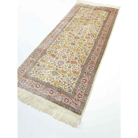 Kilim Co. Pure Silk Hand-Woven Krem and Pembe Renk Kayseri Rug Runner 82X200 cm - MALLTURK