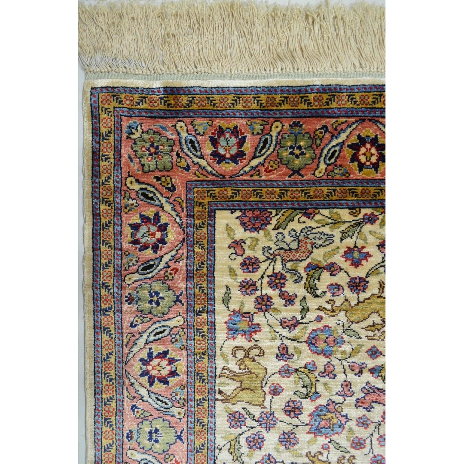 Kilim Co. Pure Silk Hand-Woven Krem and Pembe Renk Kayseri Rug Runner 82X200 cm - MALLTURK