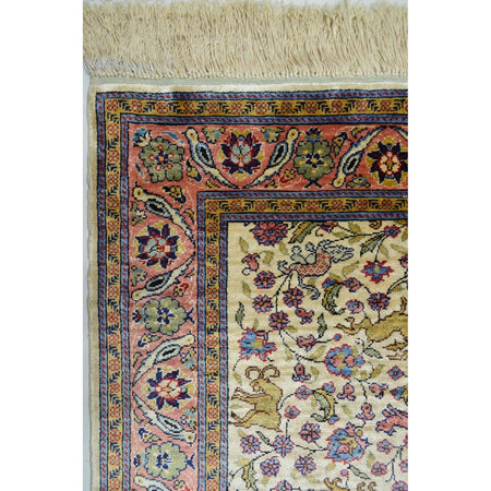 Kilim Co. Pure Silk Hand-Woven Krem and Pembe Renk Kayseri Rug Runner 82X200 cm - MALLTURK