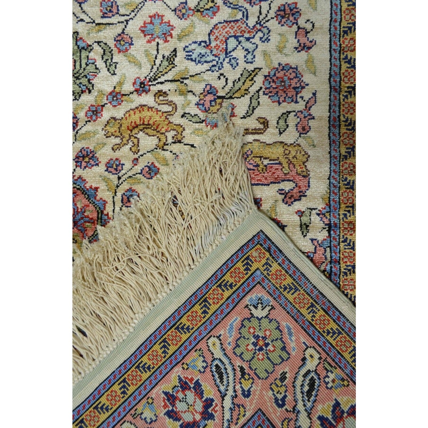 Kilim Co. Pure Silk Hand-Woven Krem and Pembe Renk Kayseri Rug Runner 82X200 cm - MALLTURK