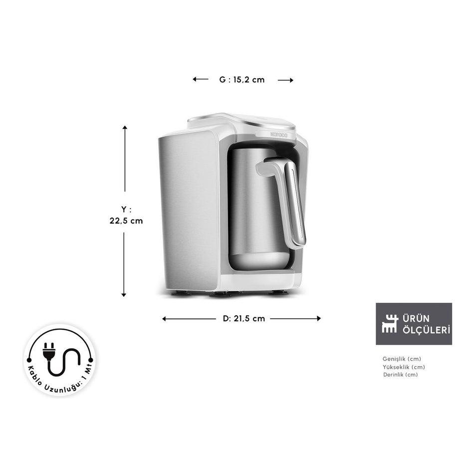 Karaca Hatir Neo Inox Turkish Coffee Maker with Stainless Steel Pot, White - MALLTURK