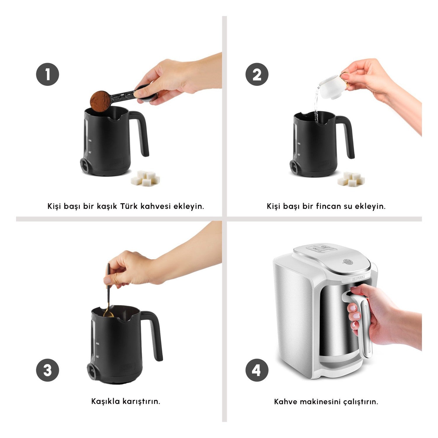Karaca Hatir Neo Inox Turkish Coffee Maker with Stainless Steel Pot, White - MALLTURK