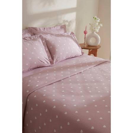 Karaca Home Amour Heart Pattern 100% Cotton Double Bed Quilt Set Pink - MALLTURK