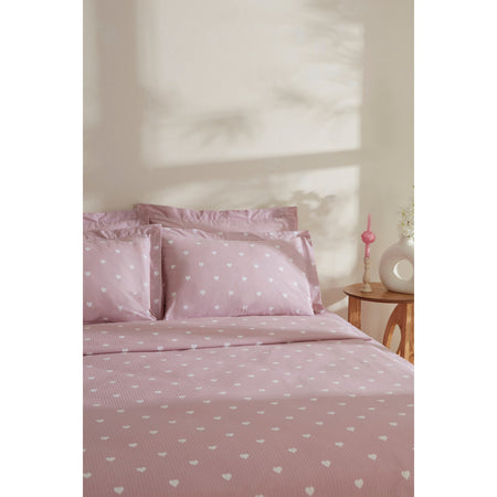 Karaca Home Amour Heart Pattern 100% Cotton Double Bed Quilt Set Pink - MALLTURK
