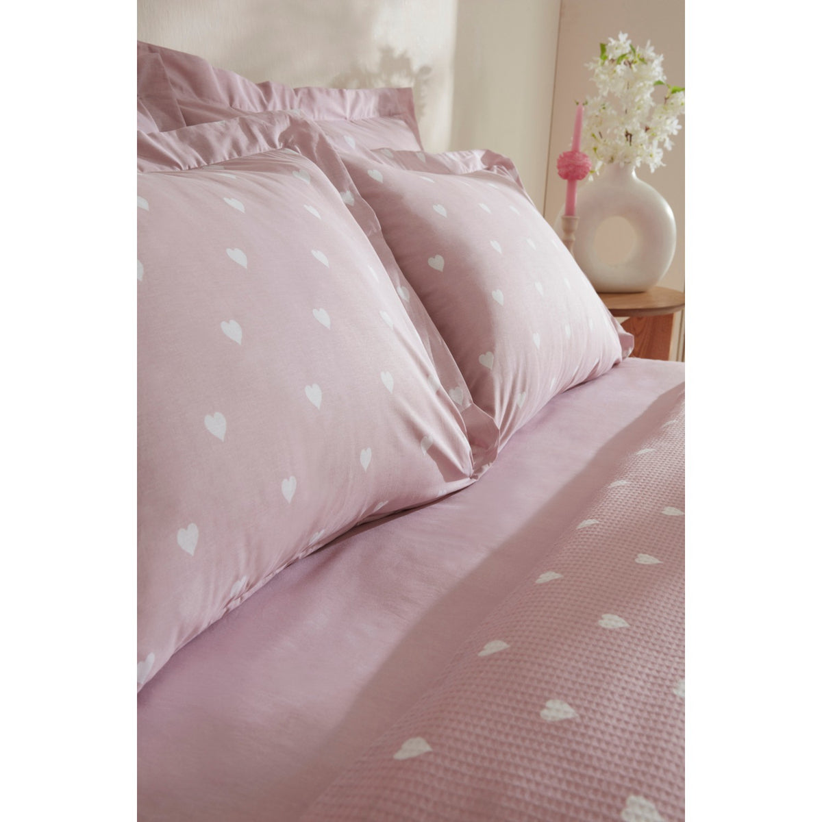 Karaca Home Amour Heart Pattern 100% Cotton Double Bed Quilt Set Pink - MALLTURK