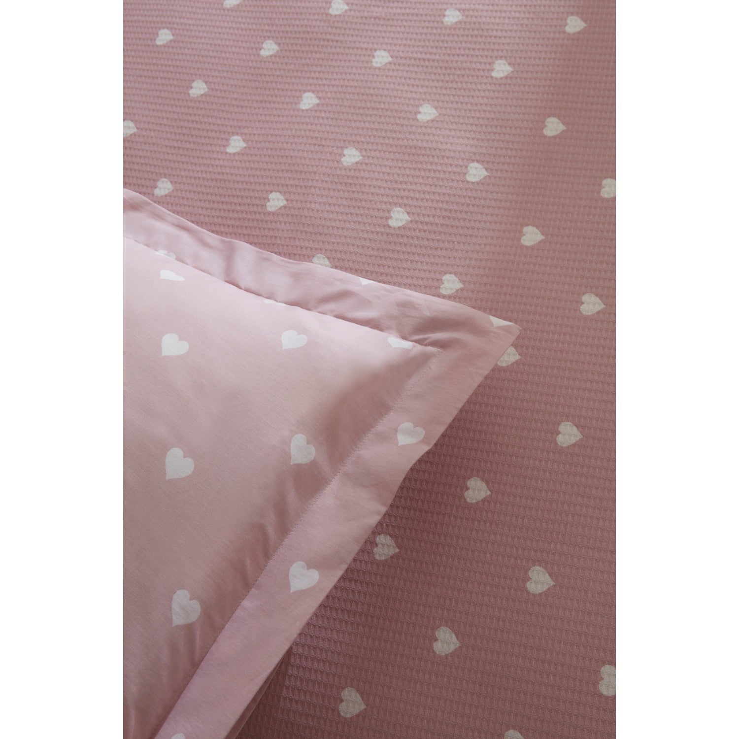 Karaca Home Amour Heart Pattern 100% Cotton Double Bed Quilt Set Pink - MALLTURK