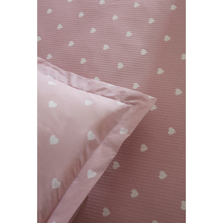 Karaca Home Amour Heart Pattern 100% Cotton Double Bed Quilt Set Pink - MALLTURK
