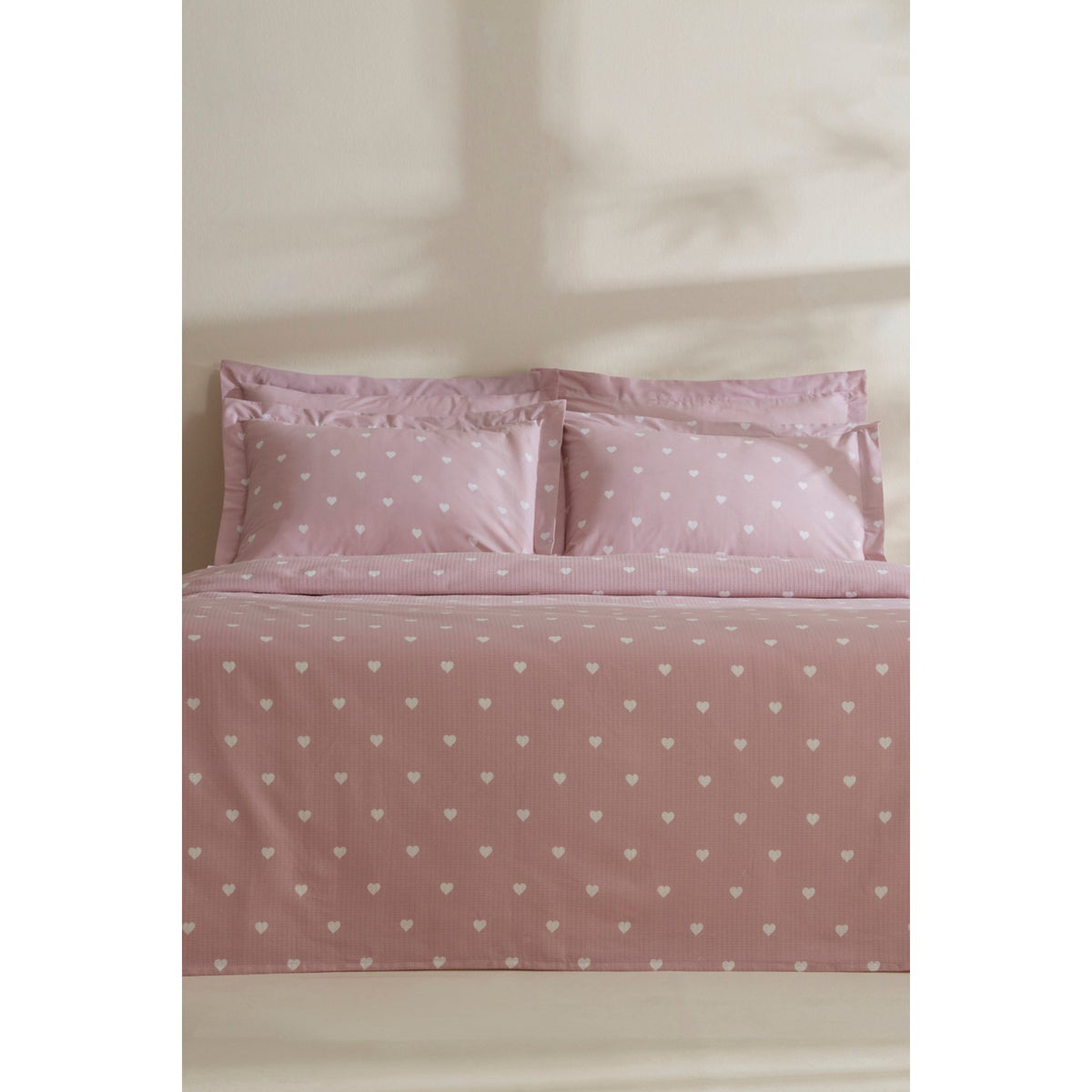 Karaca Home Amour Heart Pattern 100% Cotton Double Bed Quilt Set Pink - MALLTURK