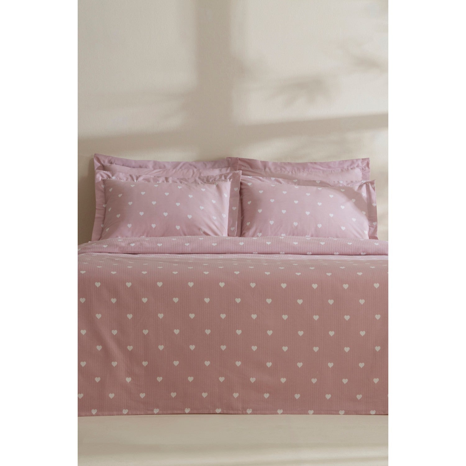 Karaca Home Amour Heart Pattern 100% Cotton Double Bed Quilt Set Pink - MALLTURK