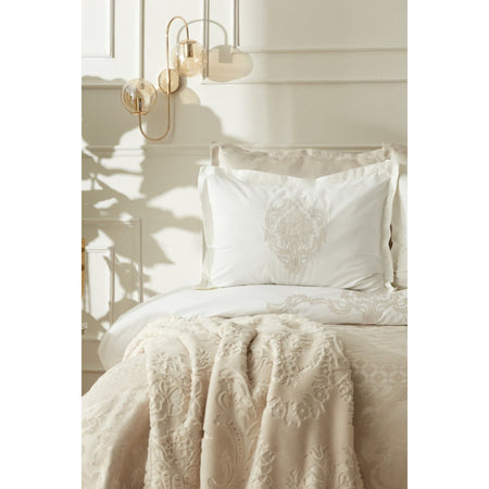Karaca Home Tuğba Double 8-Piece Embroidered Plain Pattern Gold Color Bridal Set 200x220 cm - MALLTURK
