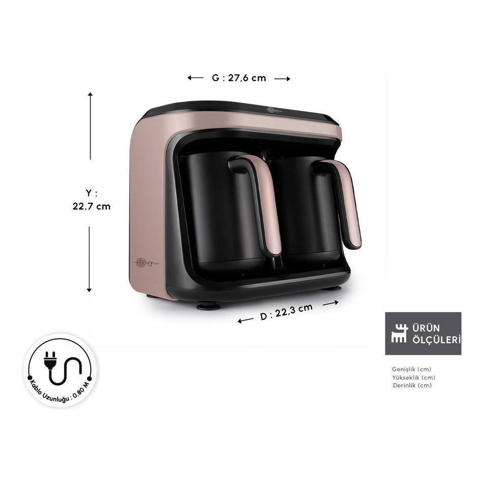 Karaca Hatir Hup Duet Aroma Turkish Coffee Maker, Rose Gold, 10-Cup Capacity - MALLTURK