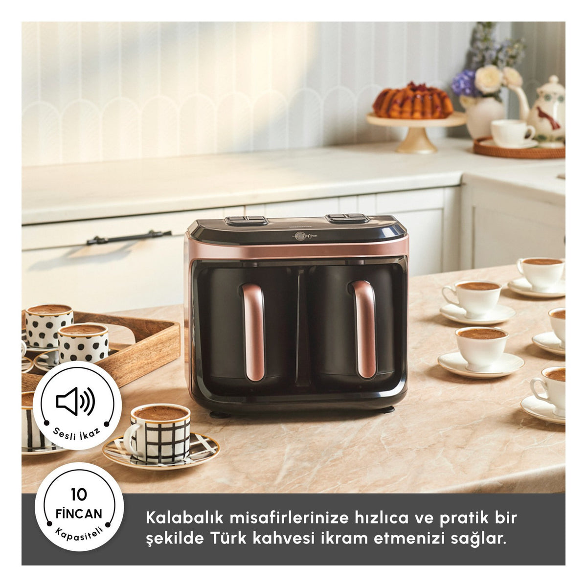 Karaca Hatir Hup Duet Aroma Turkish Coffee Maker, Rose Gold, 10-Cup Capacity - MALLTURK