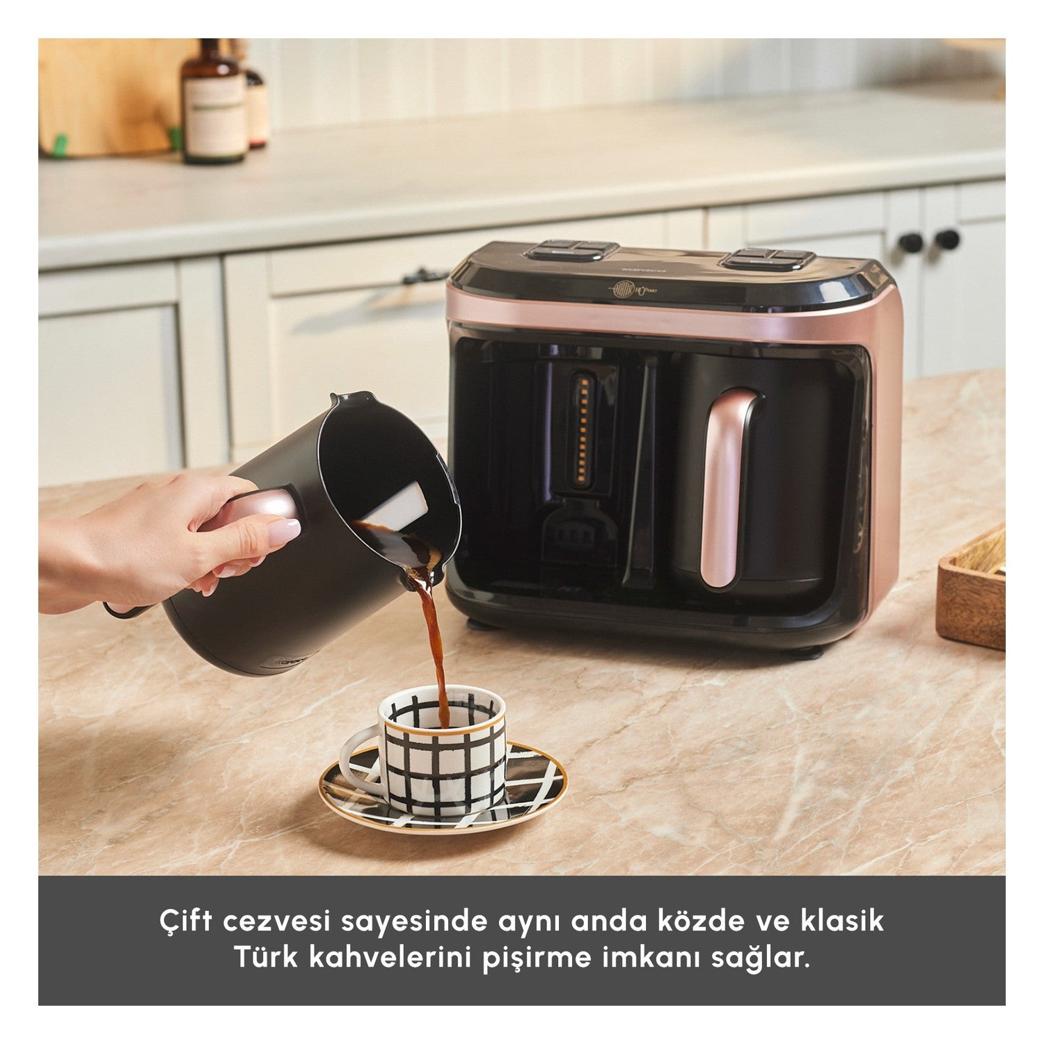 Karaca Hatir Hup Duet Aroma Turkish Coffee Maker, Rose Gold, 10-Cup Capacity - MALLTURK