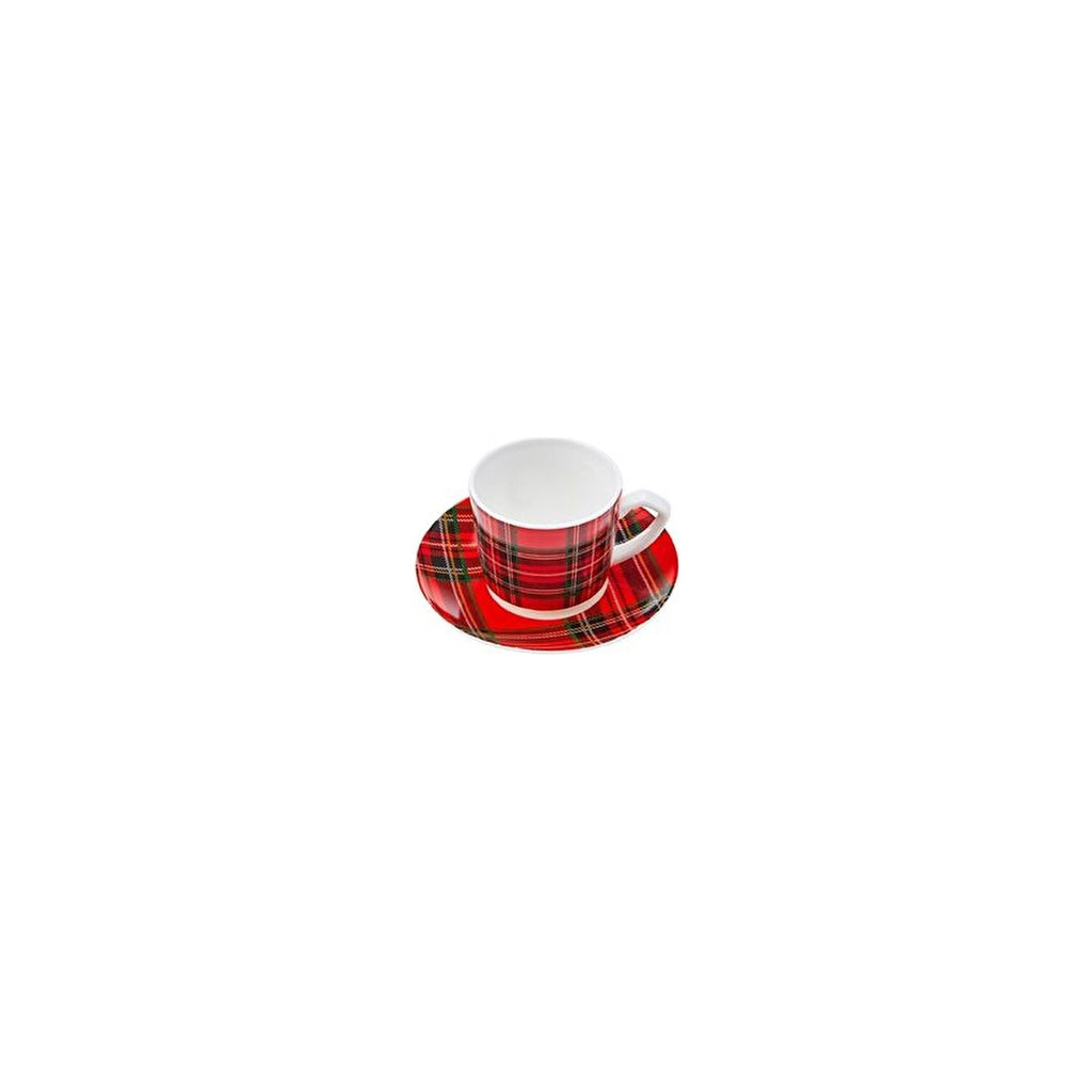 Karaca Plaid 4-Piece Red Porcelain Turkish Coffee Cup Set for 2, 80 ml
