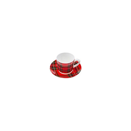 Karaca Plaid 4-Piece Red Porcelain Turkish Coffee Cup Set for 2, 80 ml - MALLTURK