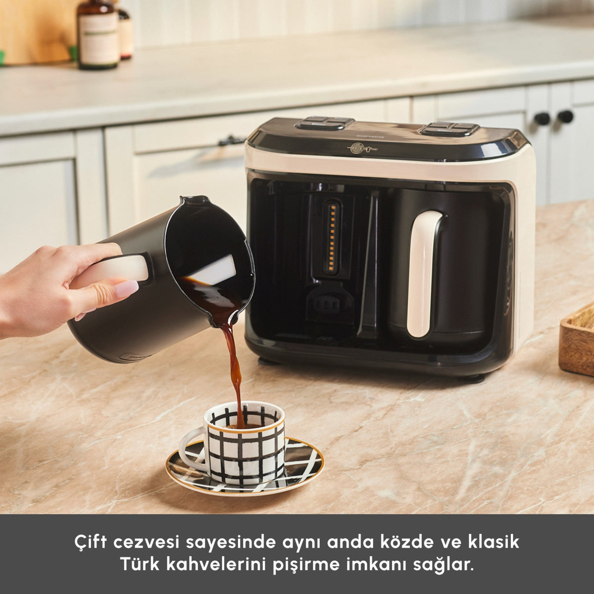 Karaca Hatir Hup Duet Aroma Turkish Coffee Maker, Cream, 10-Cup Capacity - MALLTURK