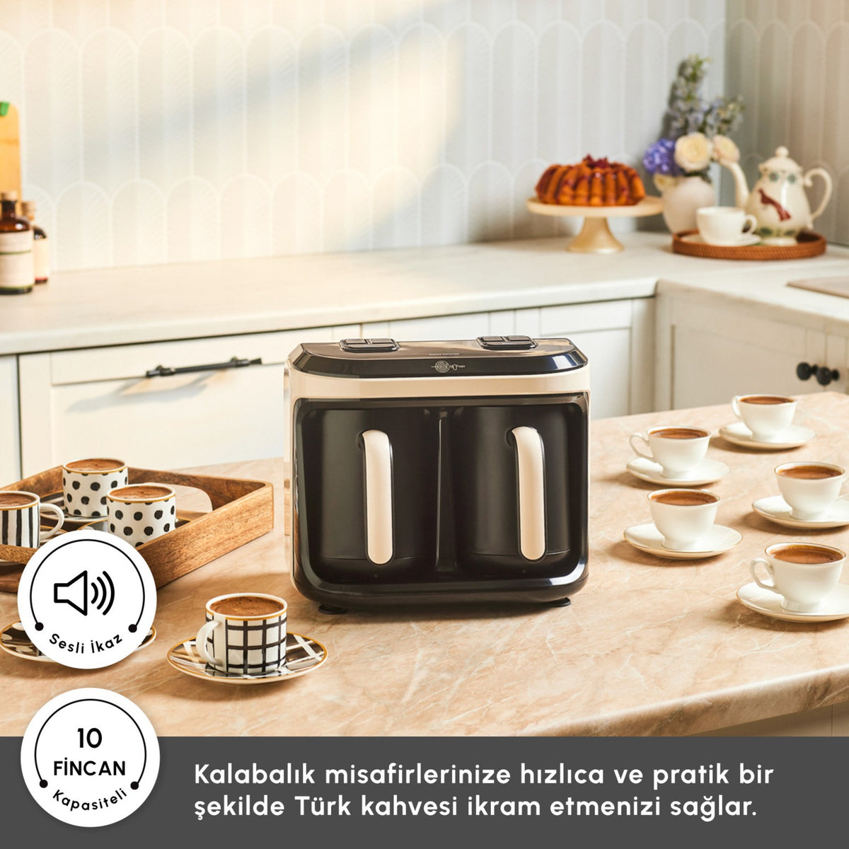 Karaca Hatir Hup Duet Aroma Turkish Coffee Maker, Cream, 10-Cup Capacity - MALLTURK