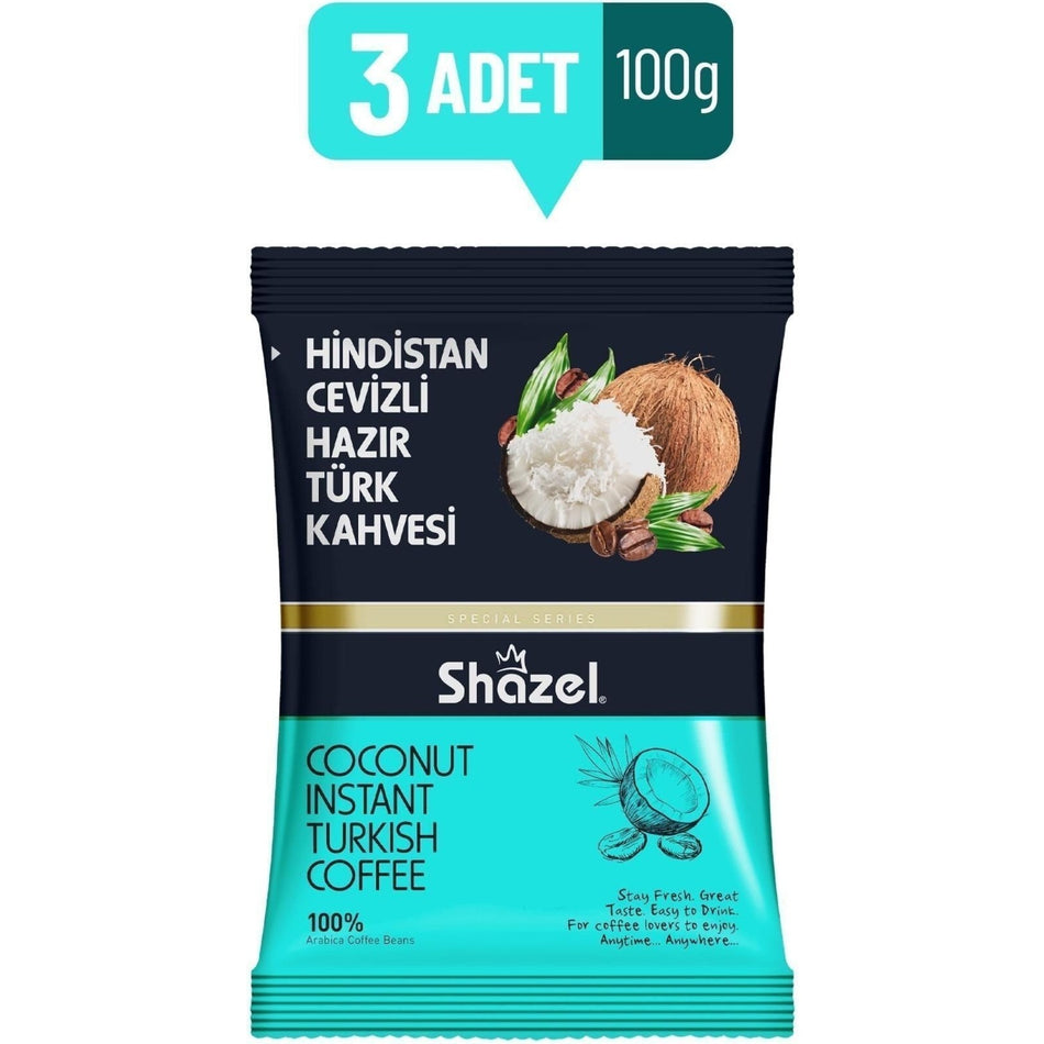 Shazel Coconut Flavored instant Turkish Coffee 100 gr x 3 Packs - MALLTURK