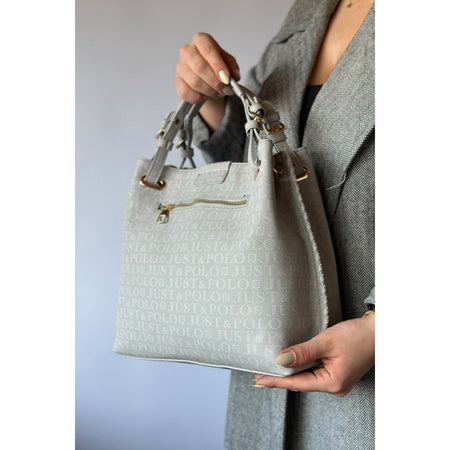 Just Polo Women's Just Polo Embossed Pattern Magnetic Snap Closure Handbag with Shoulder Strap Gray - MALLTURK