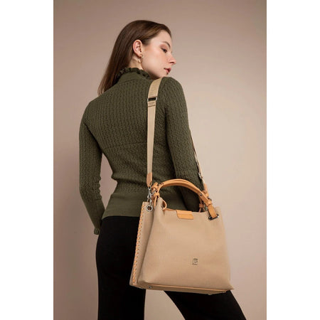 Just Polo Women's Just Polo Embossed Pattern Magnetic Snap Closure Handbag with Shoulder Strap Mink - MALLTURK