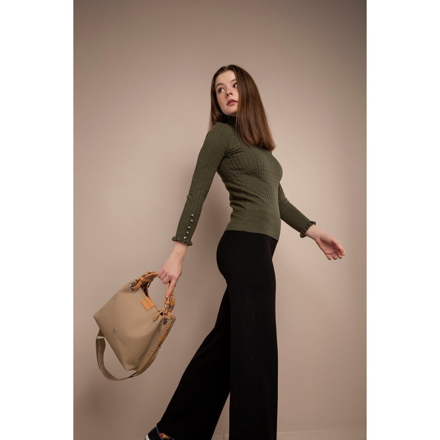 Just Polo Women's Just Polo Embossed Pattern Magnetic Snap Closure Handbag with Shoulder Strap Mink - MALLTURK