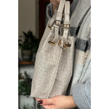 Just Polo Women's Just Polo Embossed Pattern Magnetic Snap Closure Handbag with Shoulder Strap Stone - MALLTURK
