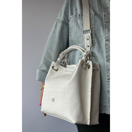 Just Polo Women's Just Polo Embossed Pattern Magnetic Snap Closure Handbag with Shoulder Strap White - MALLTURK