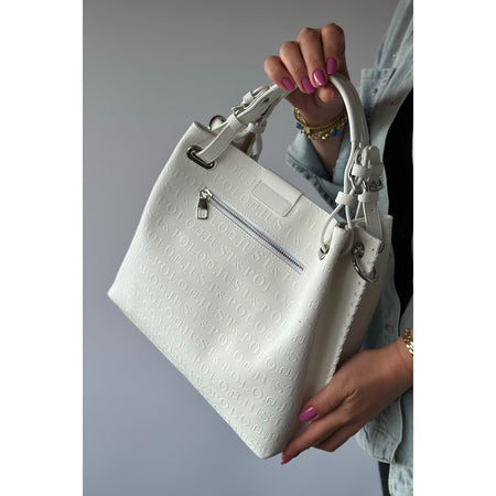 Just Polo Women's Just Polo Embossed Pattern Magnetic Snap Closure Handbag with Shoulder Strap White - MALLTURK