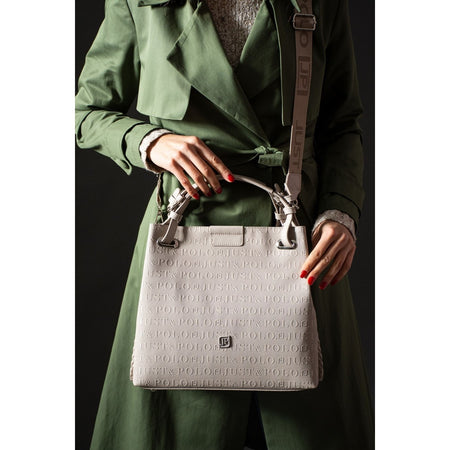 Just Polo Women's Just Polo Embossed Pattern Magnetic Snap Closure Handbag with Shoulder Strap Stone - Gray - MALLTURK