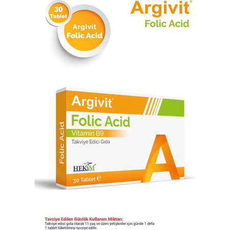 Argivit Folik Asit Vitamin B9 with Dietary Supplement 30 Tablet - MALLTURK