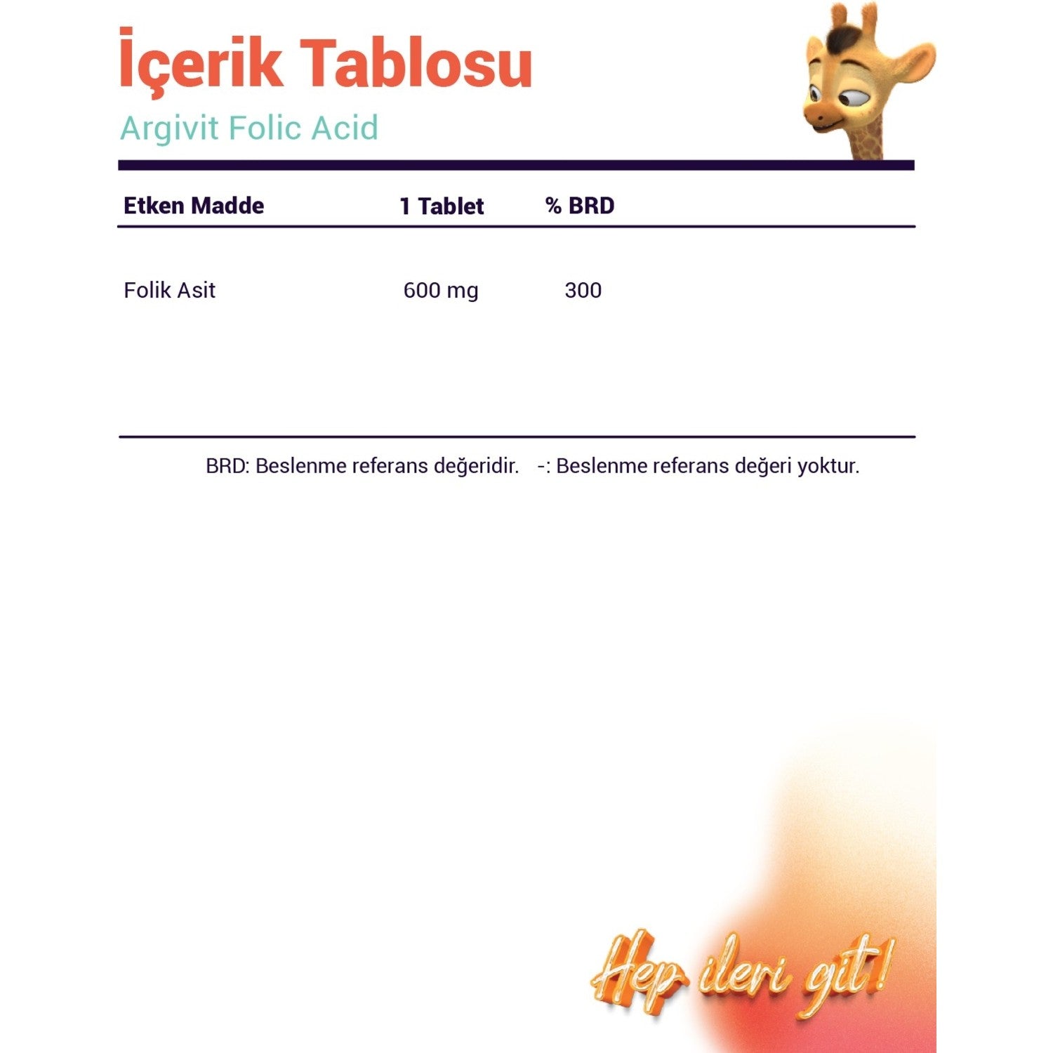 Argivit Folik Asit Vitamin B9 with Dietary Supplement 30 Tablet - MALLTURK