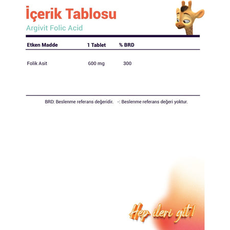 Argivit Folik Asit Vitamin B9 with Dietary Supplement 30 Tablet - MALLTURK