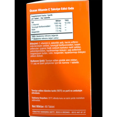 Orzax Ocean Vitamin C 1000 mg 30+30 Tablet 1 Alana 1 Bedava - MALLTURK