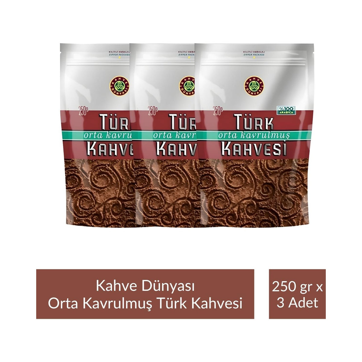 Coffee World Zipper Turkish Coffee Medium Roast 250 gr x 3 Packs - MALLTURK