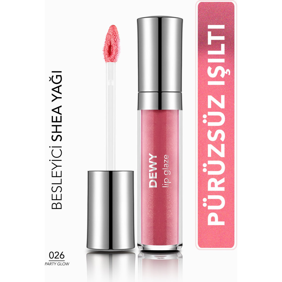 Flormar Dewy Lip Glaze Semi-Transparent Pink Lip Gloss with Moisturizing Effect 026 Party Glow