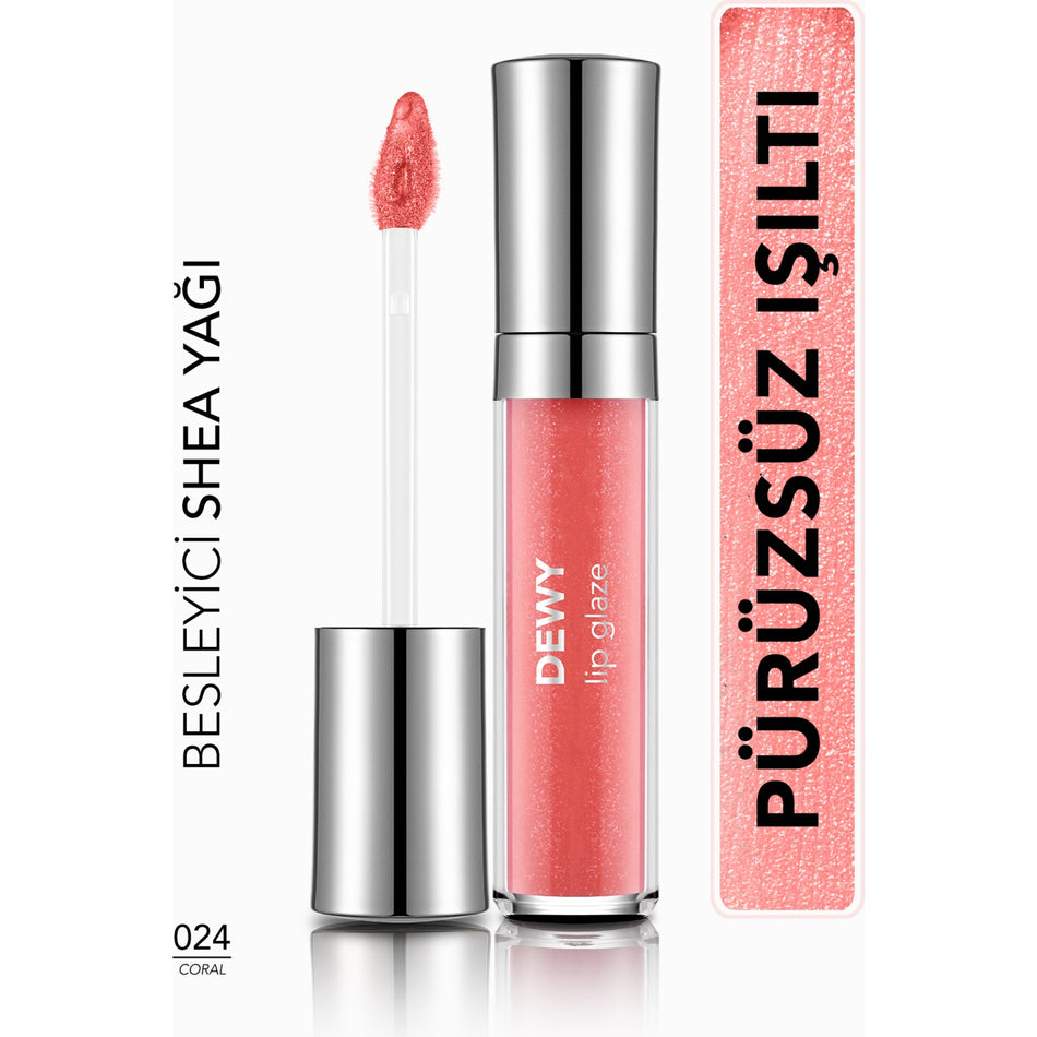 Flormar Dewy Lip Glaze Moisturizing Semi-Transparent Lip Gloss (024 Coral) 8682536069441