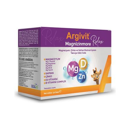 Argivit Magnizinmore Relax Magnesium, Zinc and Safran Ekstresi with Dietary Supplement 30 Sachet - MALLTURK
