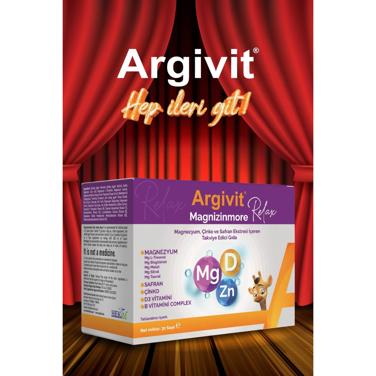 Argivit Magnizinmore Relax Magnesium, Zinc and Safran Ekstresi with Dietary Supplement 30 Sachet - MALLTURK