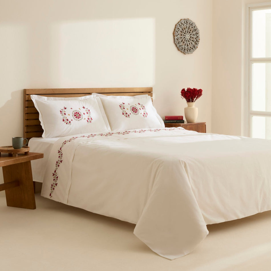 Karaca Home Layali Embroidered Double Duvet Cover Set White - MALLTURK