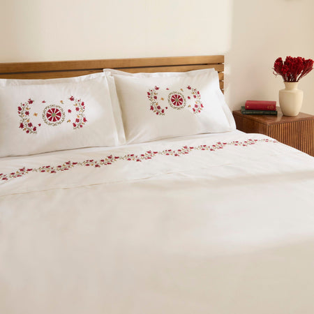 Karaca Home Layali Embroidered Double Duvet Cover Set White - MALLTURK