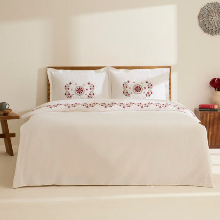 Karaca Home Layali Embroidered Double Duvet Cover Set White - MALLTURK