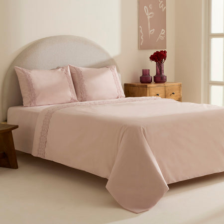 Karaca Home Nuvia Guipure Lace Double Duvet Cover Set Powder Pink - MALLTURK