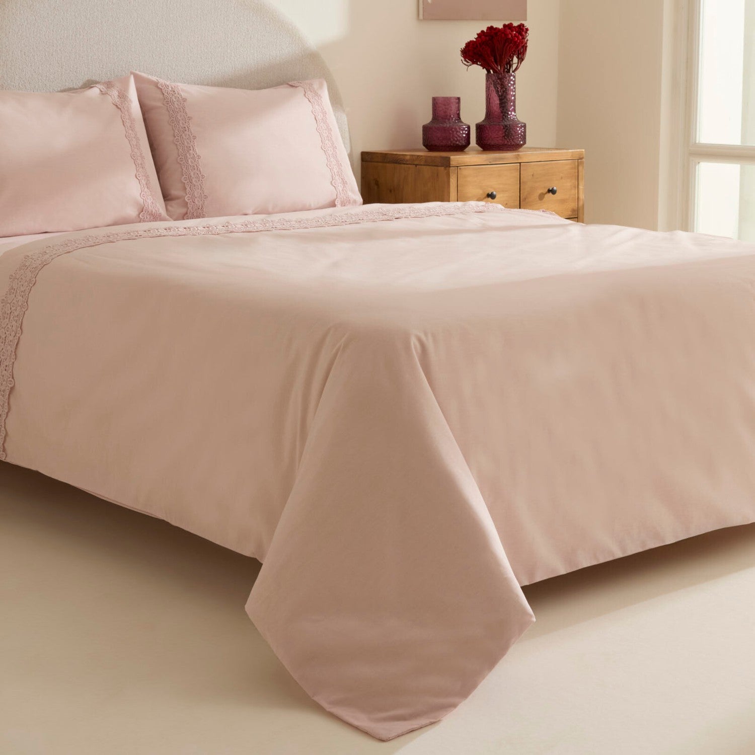 Karaca Home Nuvia Guipure Lace Double Duvet Cover Set Powder Pink - MALLTURK