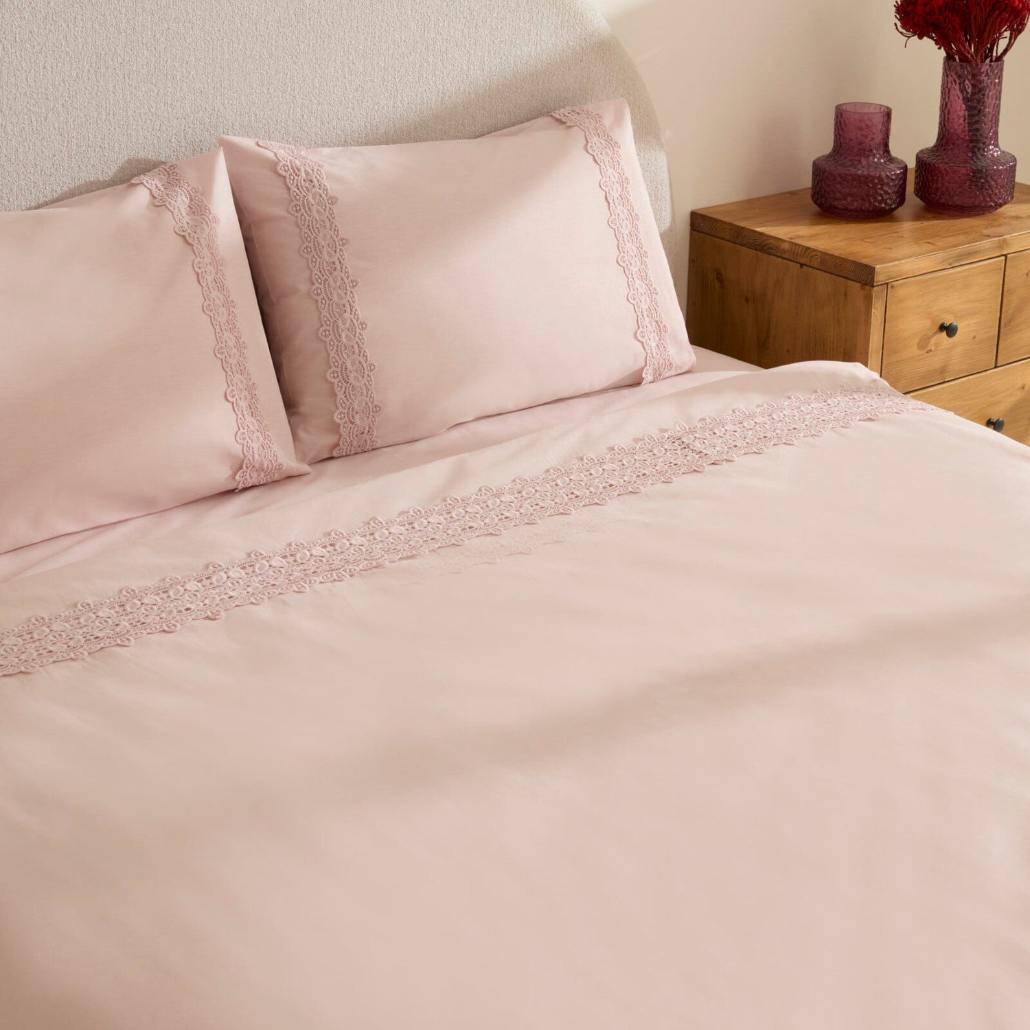 Karaca Home Nuvia Guipure Lace Double Duvet Cover Set Powder Pink - MALLTURK