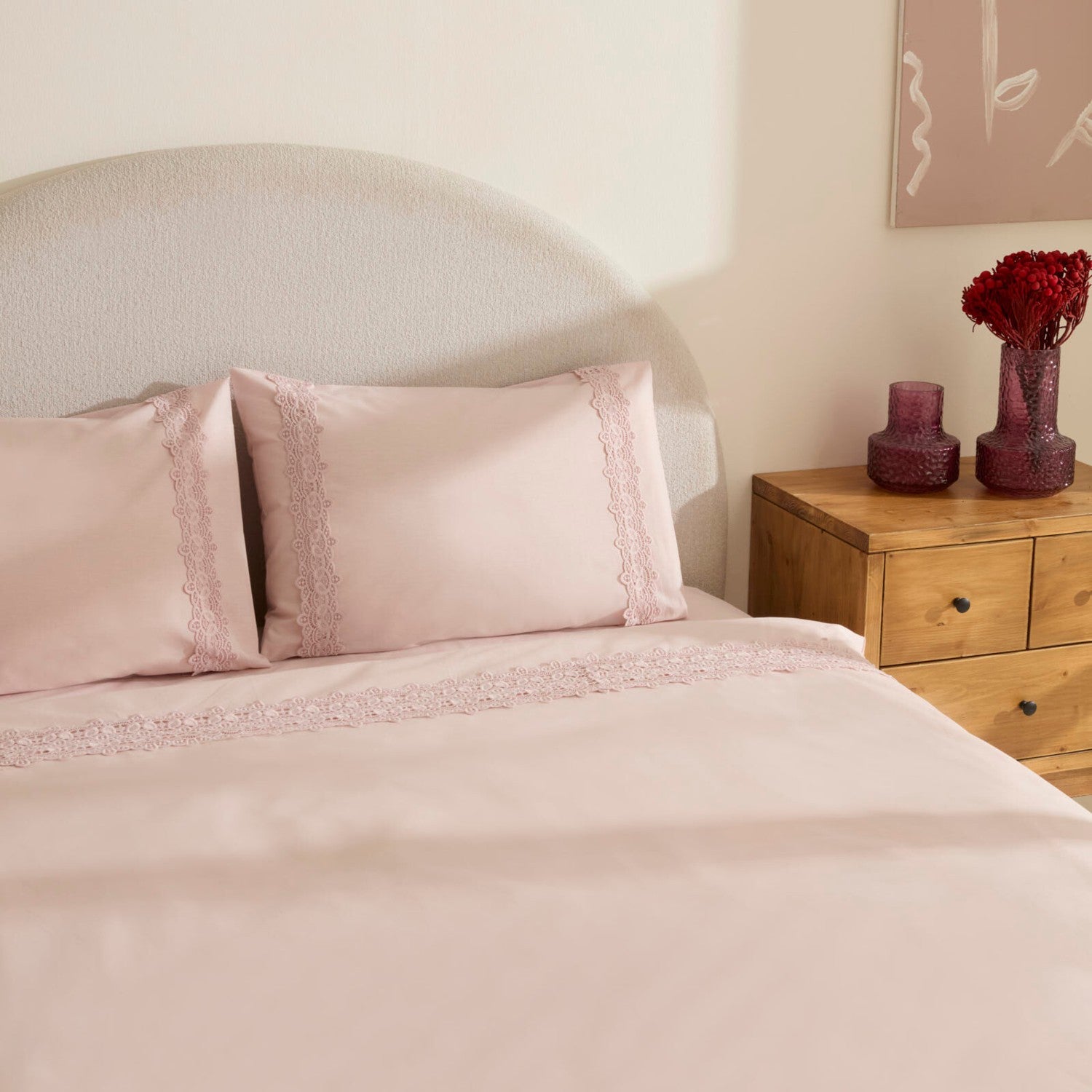 Karaca Home Nuvia Guipure Lace Double Duvet Cover Set Powder Pink - MALLTURK