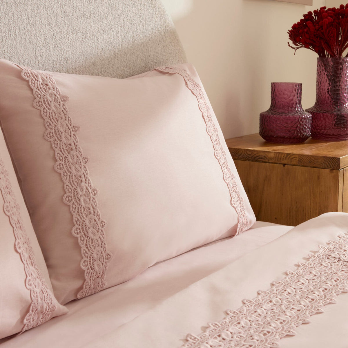 Karaca Home Nuvia Guipure Lace Double Duvet Cover Set Powder Pink - MALLTURK