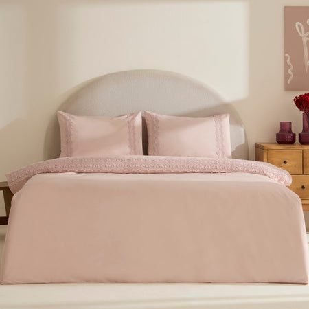 Karaca Home Nuvia Guipure Lace Double Duvet Cover Set Powder Pink - MALLTURK